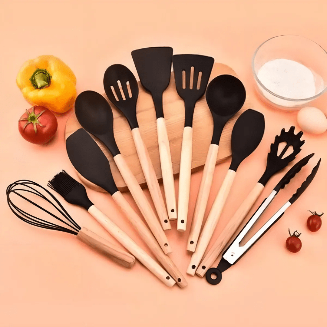 SET 12PCS UTENSILIOS DE COCINA SILICONA ANTIADHERENTE