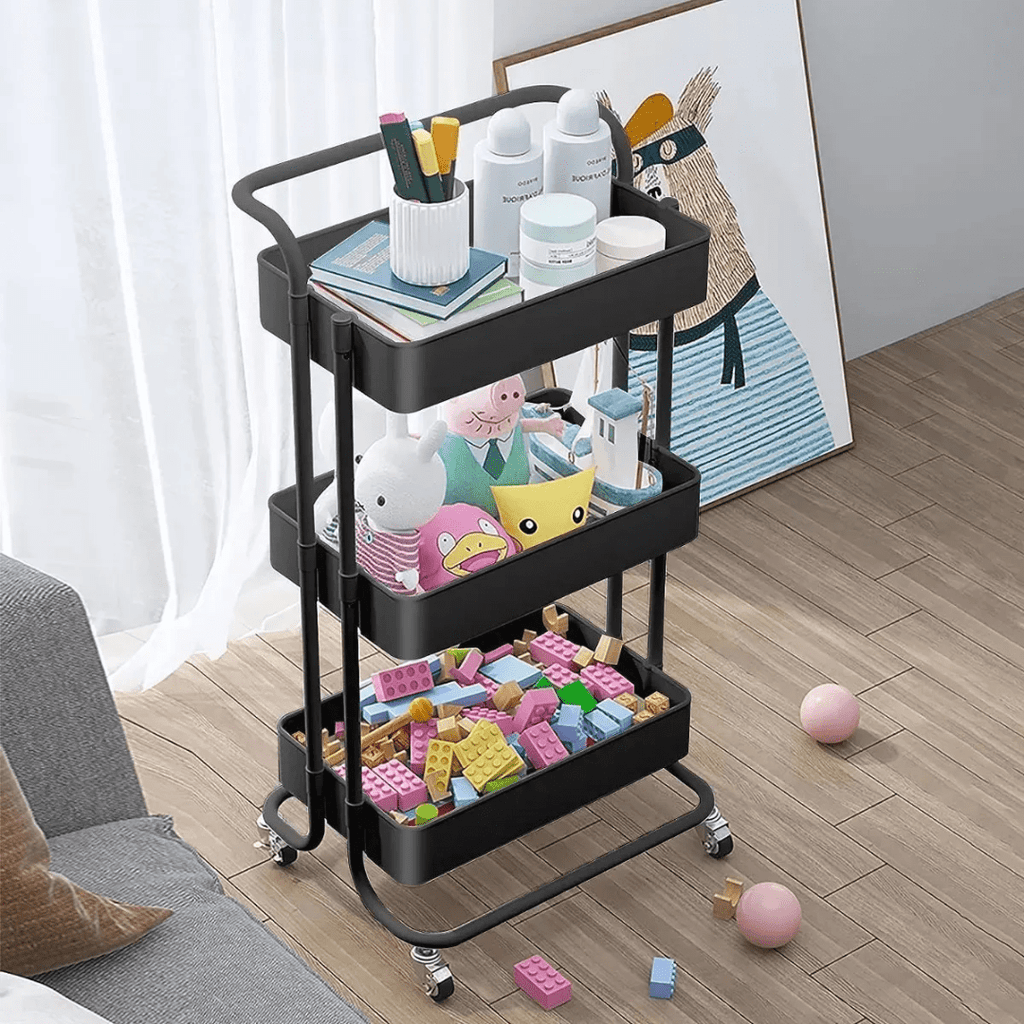 CARRITO ORGANIZADOR ALMACENAMIENTO METALICO 3 NIVELES CON RUEDAS