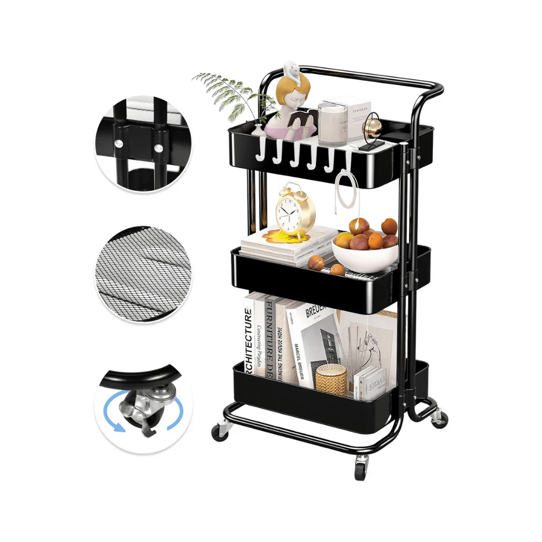 CARRITO ORGANIZADOR ALMACENAMIENTO METALICO 3 NIVELES CON RUEDAS