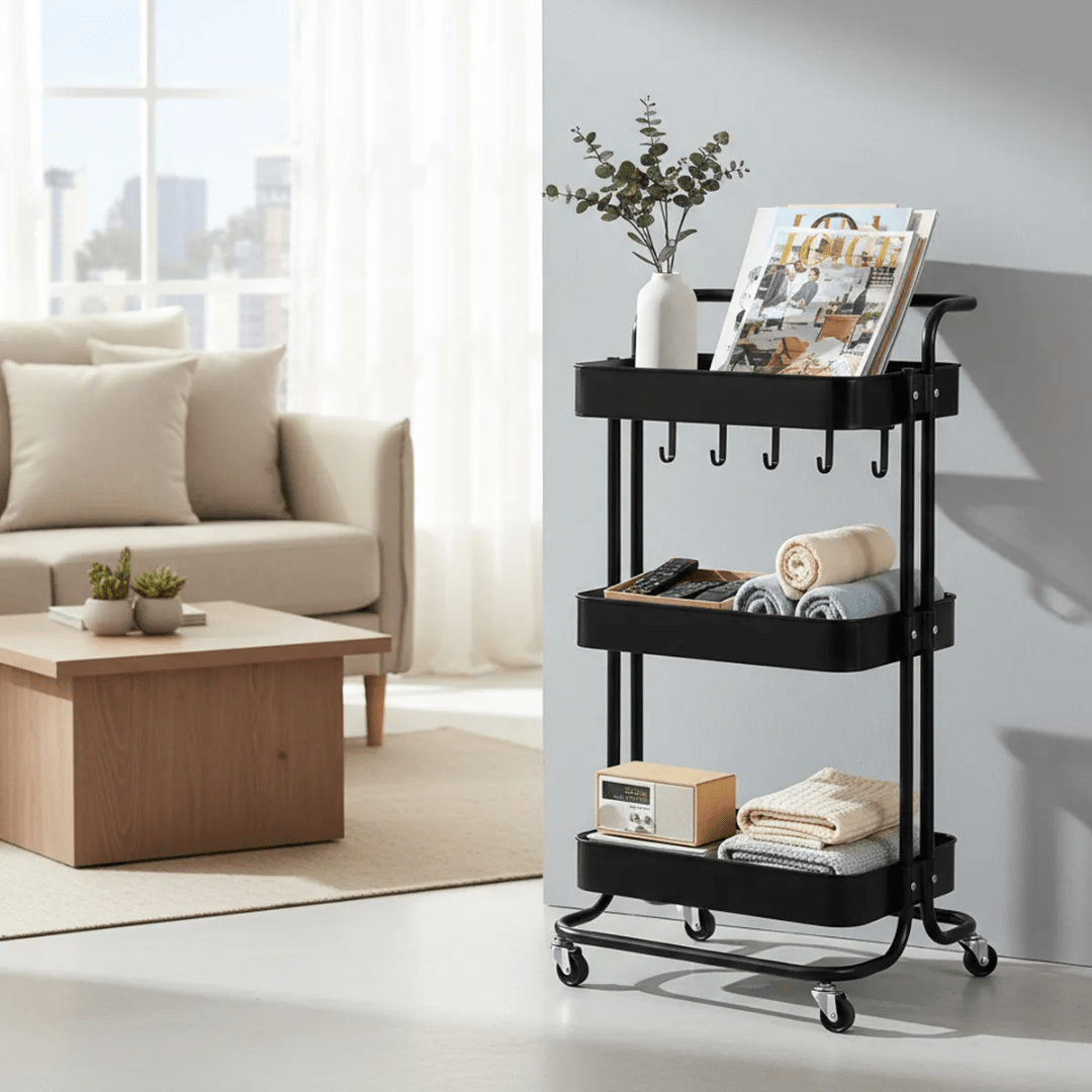 CARRITO ORGANIZADOR ALMACENAMIENTO METALICO 3 NIVELES CON RUEDAS