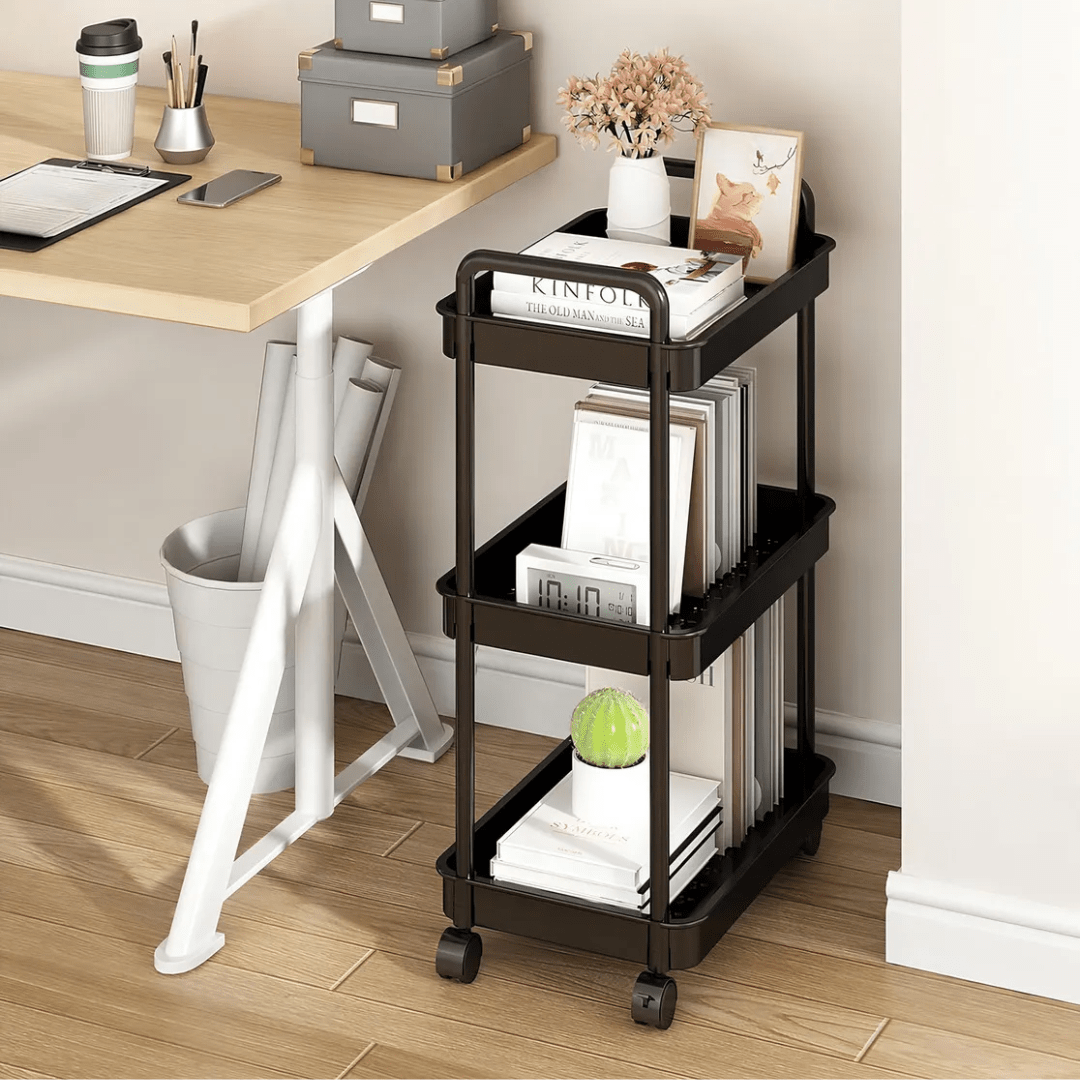 CARRITO ORGANIZADOR ALMACENAMIENTO PLASTICO 3 NIVELES CON RUEDAS - FLOWCART