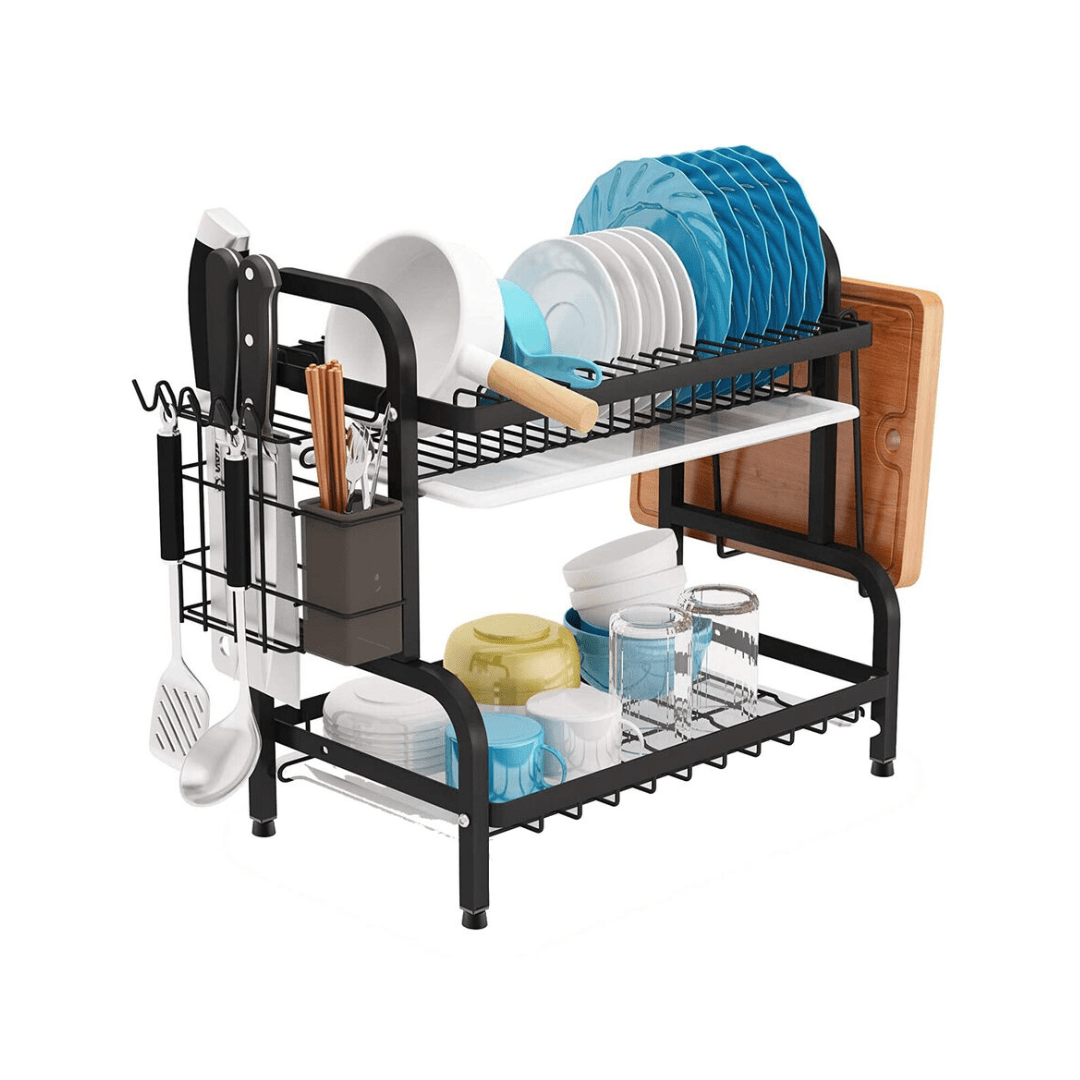 RACK ESCURRIDOR ORGANIZADOR SECADOR DE PLATOS 2 NIVELES NEGRO - RACKING