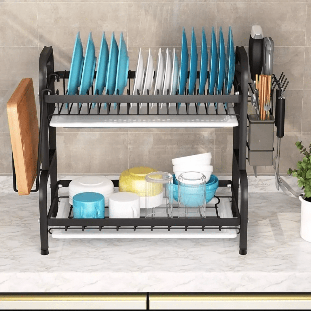 RACK ESCURRIDOR ORGANIZADOR SECADOR DE PLATOS 2 NIVELES NEGRO - RACKING