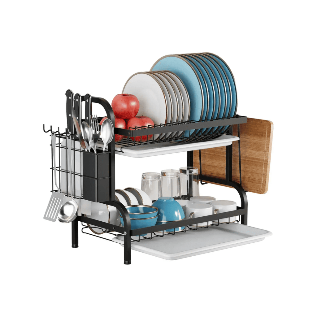 RACK ESCURRIDOR ORGANIZADOR SECADOR DE PLATOS 2 NIVELES NEGRO - RACKING