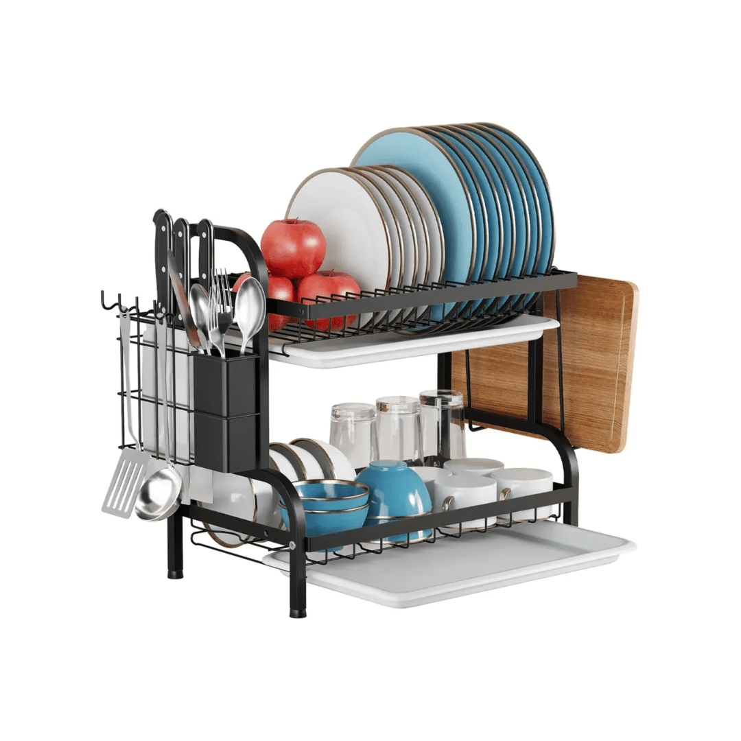 RACK ESCURRIDOR ORGANIZADOR SECADOR DE PLATOS 2 NIVELES NEGRO - RACKING