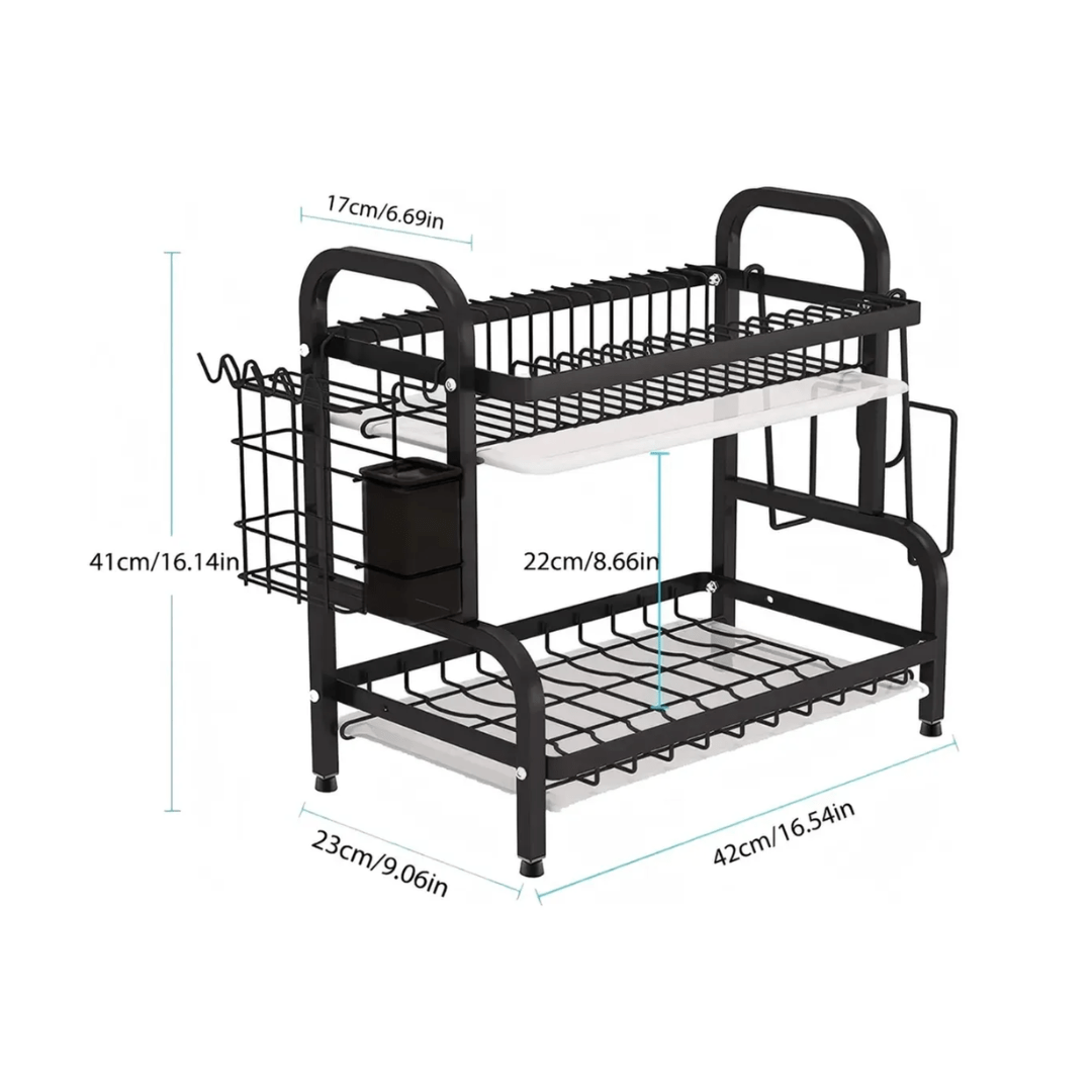 RACK ESCURRIDOR ORGANIZADOR SECADOR DE PLATOS 2 NIVELES NEGRO - RACKING