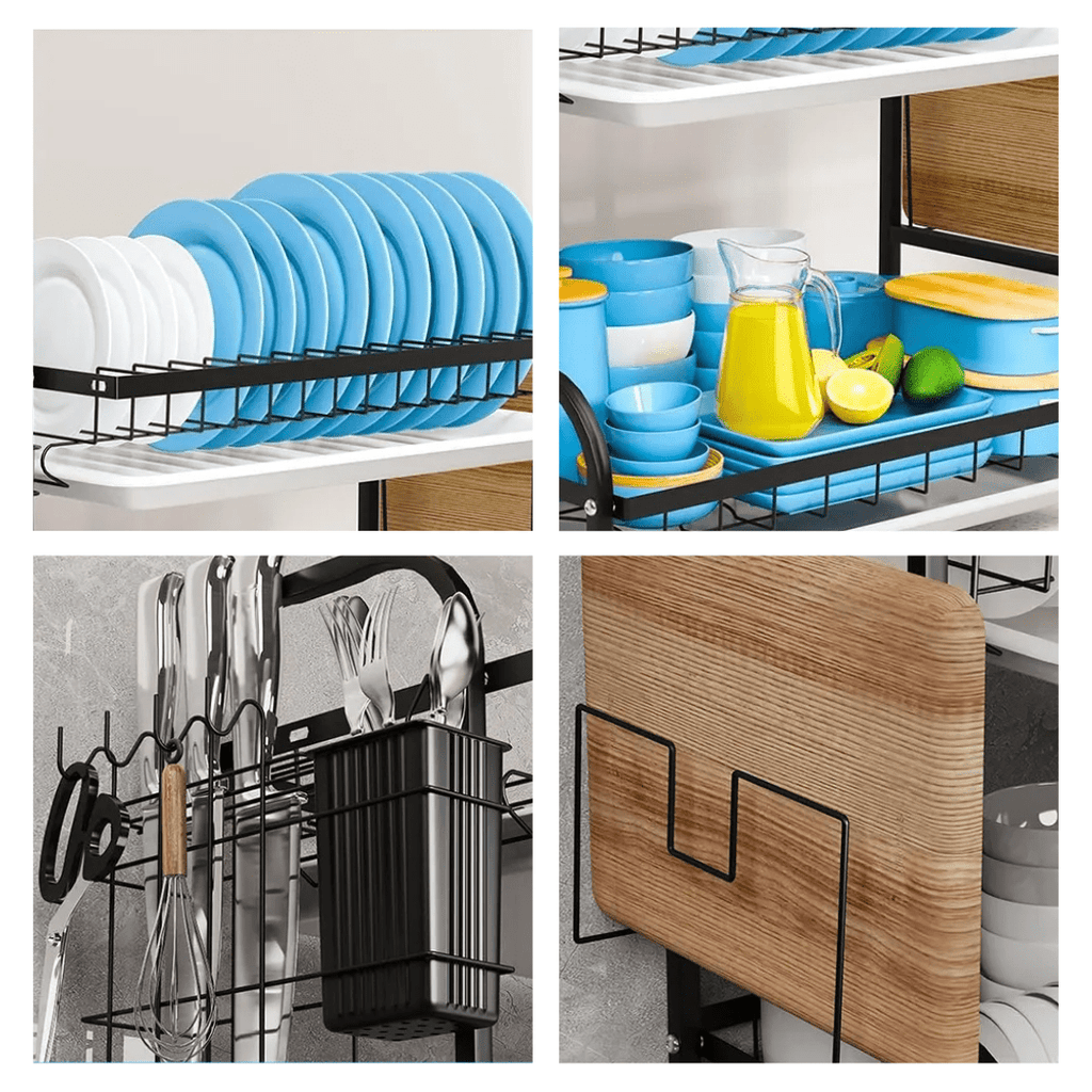 RACK ESCURRIDOR ORGANIZADOR SECADOR DE PLATOS 2 NIVELES NEGRO - RACKING
