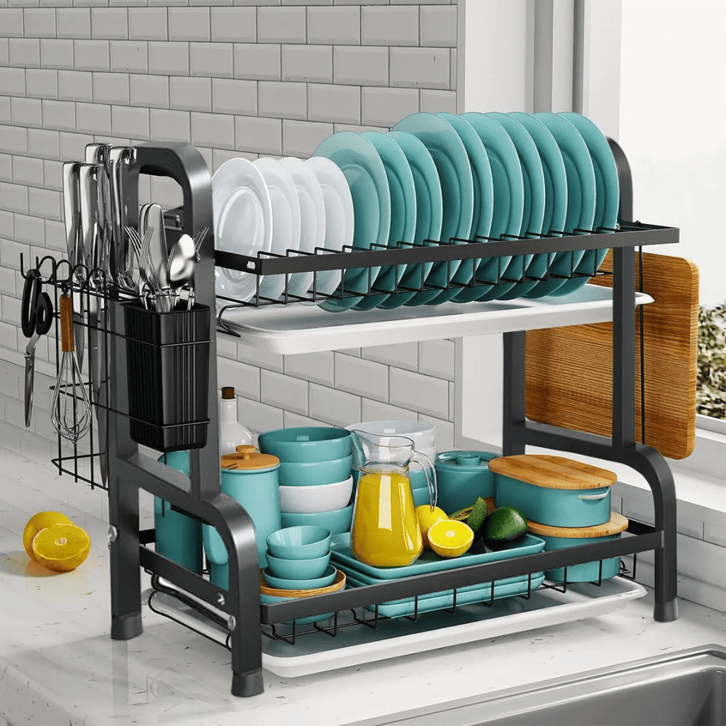 RACK ESCURRIDOR ORGANIZADOR SECADOR DE PLATOS 2 NIVELES NEGRO - RACKING