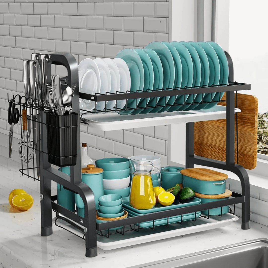 RACK ESCURRIDOR ORGANIZADOR SECADOR DE PLATOS 2 NIVELES NEGRO - RACKING