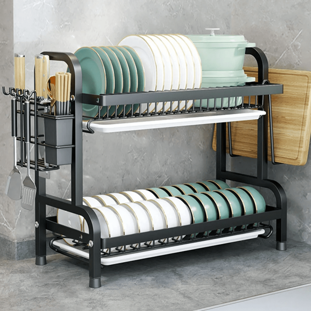 RACK ESCURRIDOR ORGANIZADOR SECADOR DE PLATOS 2 NIVELES NEGRO - RACKING