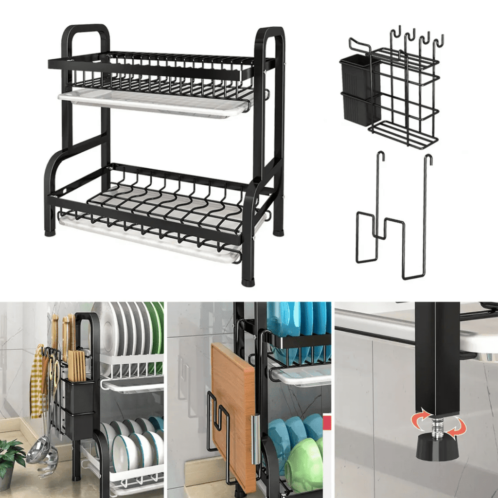 RACK ESCURRIDOR ORGANIZADOR SECADOR DE PLATOS 2 NIVELES NEGRO - RACKING