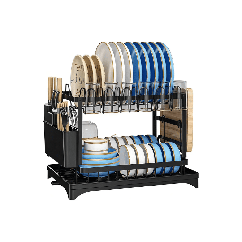 RACK ESCURRIDOR ORGANIZADOR SECADOR DE PLATOS 2 NIVELES NEGRO - DRYFLOW
