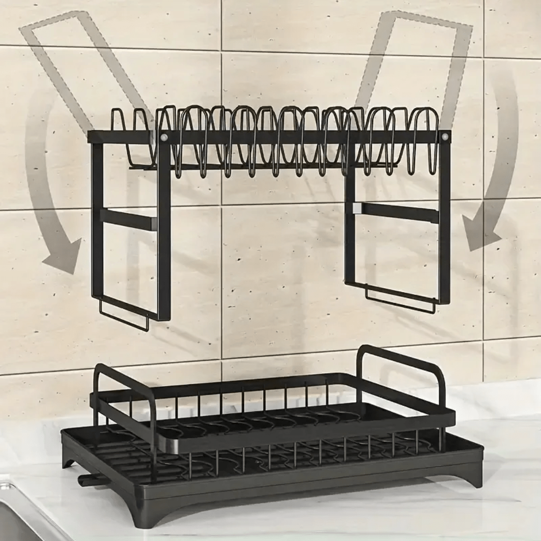 RACK ESCURRIDOR ORGANIZADOR SECADOR DE PLATOS 2 NIVELES NEGRO - DRYFLOW