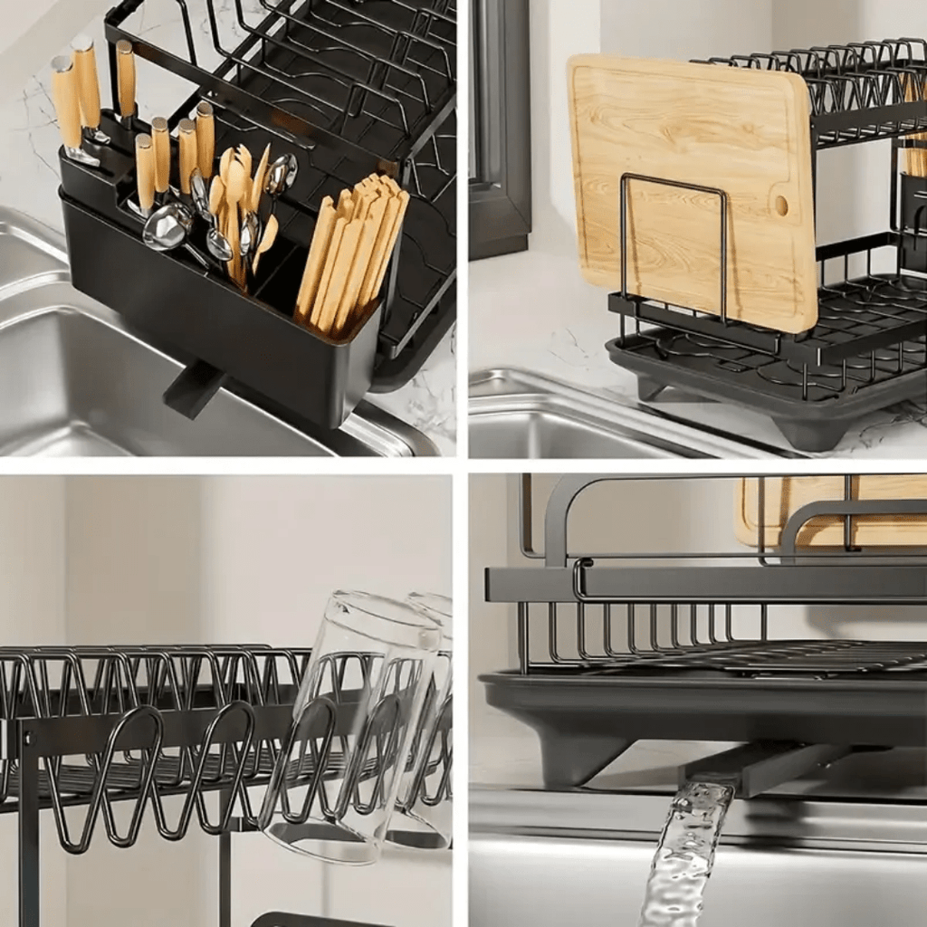 RACK ESCURRIDOR ORGANIZADOR SECADOR DE PLATOS 2 NIVELES NEGRO - DRYFLOW