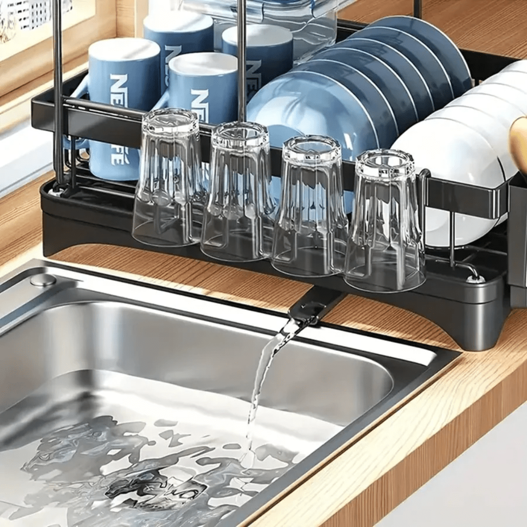 RACK ESCURRIDOR ORGANIZADOR SECADOR DE PLATOS 2 NIVELES NEGRO - DRYFLOW