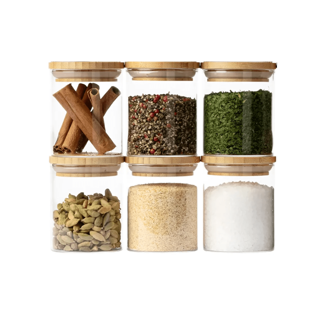 SET 6 FRASCOS HERMÉTICOS PARA CONDIMENTOS ESPECIAS TAPA BAMBÚ 250ML C/U - BAMBÚ JAR