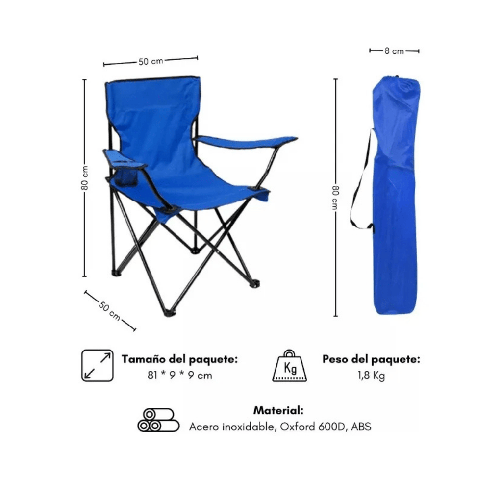 SILLA PLEGABLE CON PORTA VASO + FUNDA TRANSPORTE (CAMPING, PLAYA Y EXTERIOR)- EASYCAMP