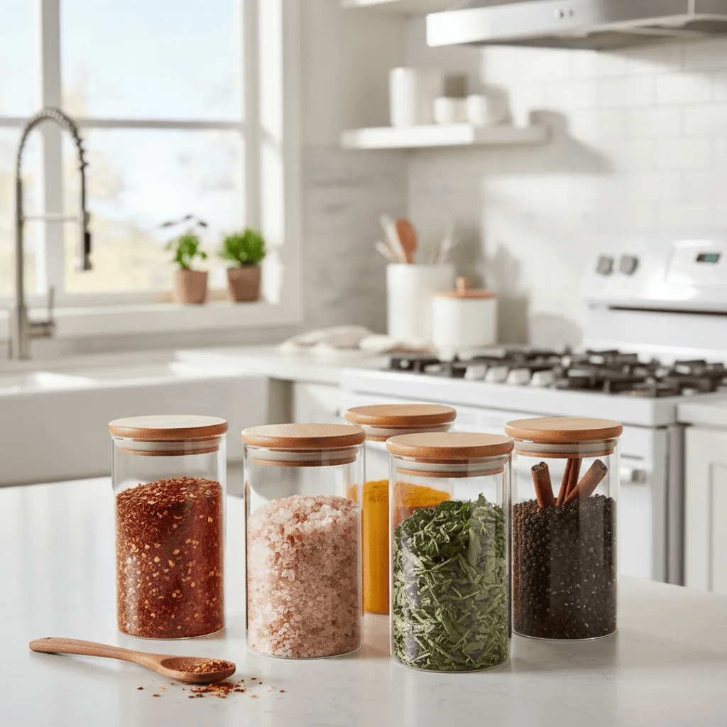 SET 6 FRASCOS HERMÉTICOS PARA CONDIMENTOS ESPECIAS TAPA BAMBÚ 250ML C/U - BAMBÚ JAR