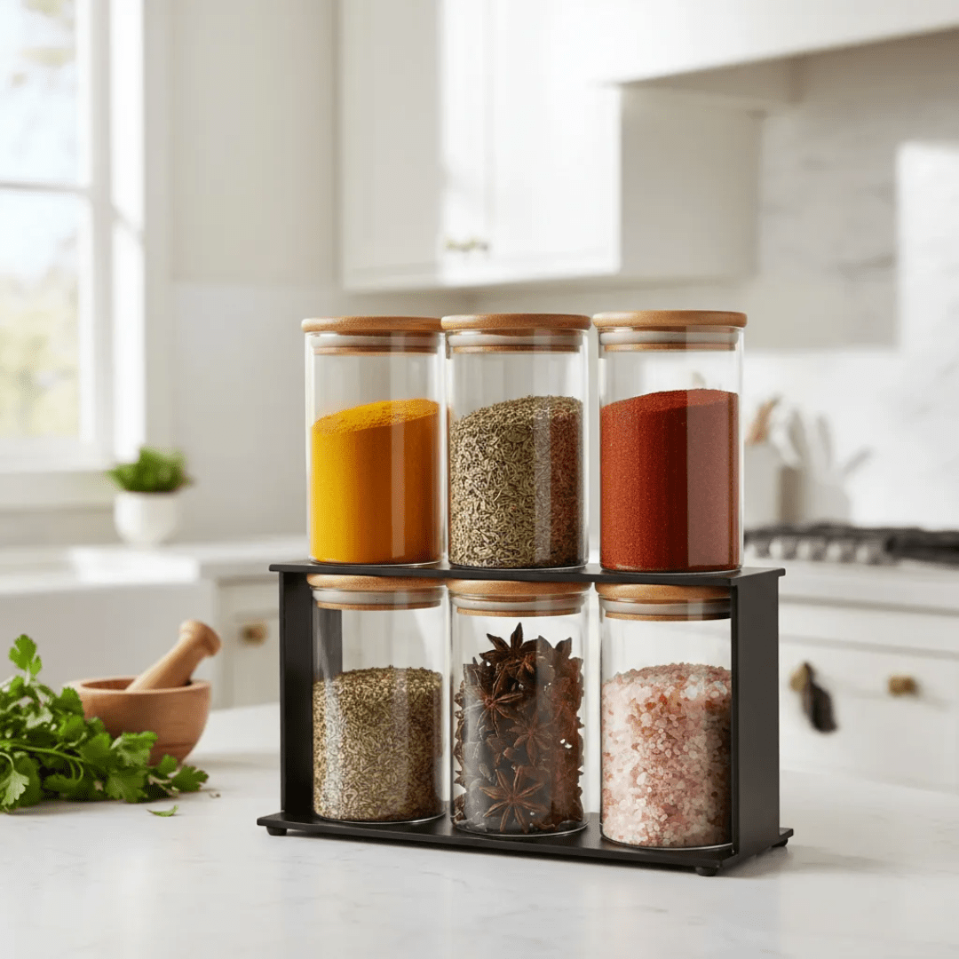 SET 6 FRASCOS HERMÉTICOS PARA CONDIMENTOS ESPECIAS TAPA BAMBÚ 250ML C/U - BAMBÚ JAR