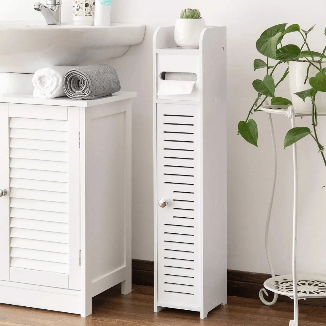 ESTANTE DE BAÑO DELGADO PORTA PAPEL HIGIÉNICO Y ACCESORIOS BLANCO - SLIMBATH