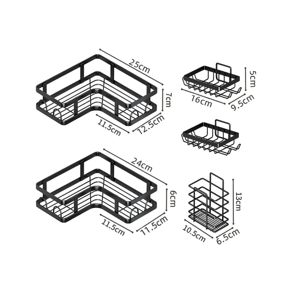 SET 5 PIEZAS EQUINERO ORGANIZADOR DUCHA BAÑO ADHESIVO NEGRO - CLEANBATH