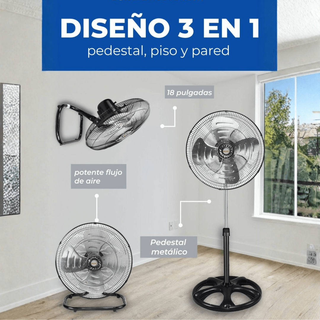 VENTILADOR PEDESTAL 3 en 1 ALTA POTENCIA 18” – AIRFLOW