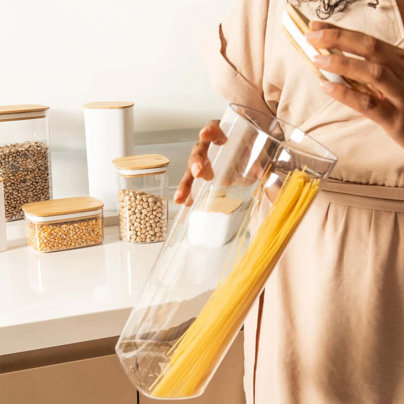 FRASCO DE VIDRIO CON TAPA HERMETICA BAMBÚ (1,0LT-1,5LT-2,0LT) - KUBI