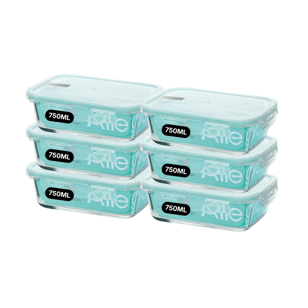 PACK MEAL PREP – 6 TAPERS VIDRIO 750ML ALLEGRA