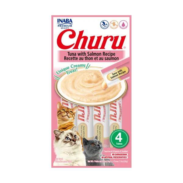 PACK 4 CHURUS – SNACK CREMOSO PARA GATO INABA ATÚN & SALMÓN