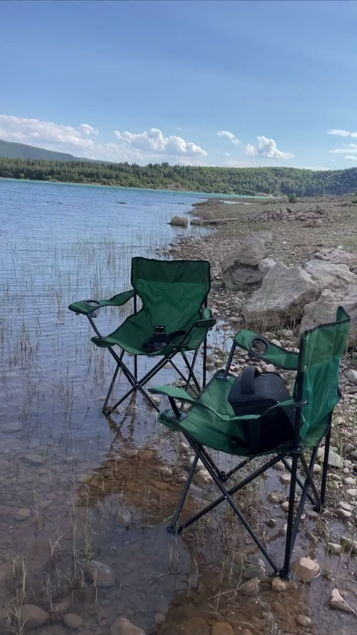 SILLA PLEGABLE CON PORTA VASO + FUNDA TRANSPORTE (CAMPING, PLAYA Y EXTERIOR)- EASYCAMP