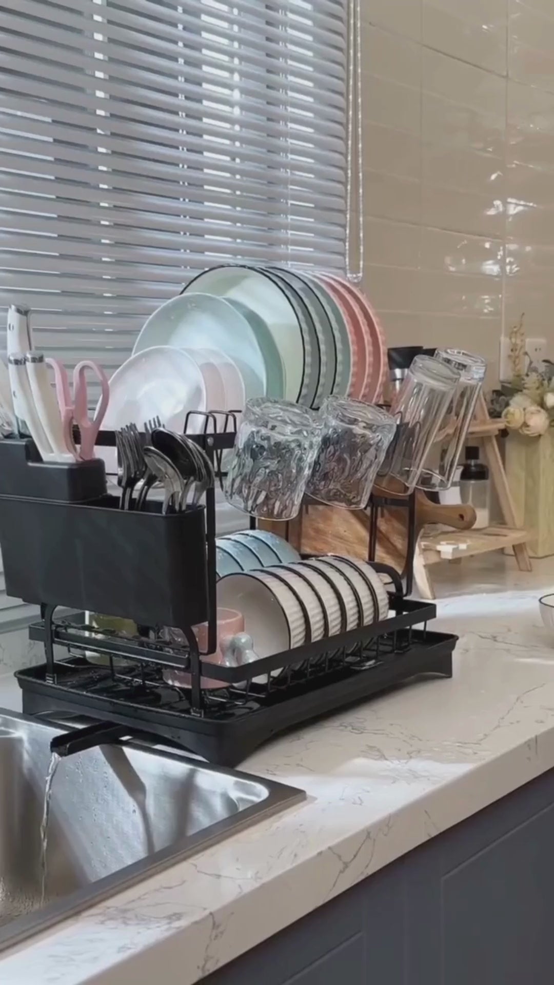 RACK ESCURRIDOR ORGANIZADOR SECADOR DE PLATOS 2 NIVELES NEGRO - DRYFLOW